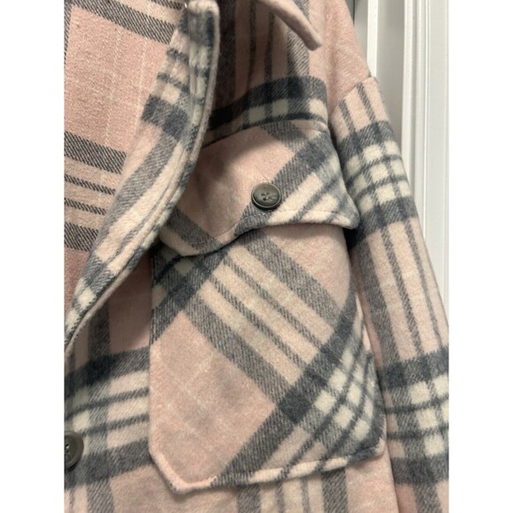 New Women's Size Large Pink Plaid Soft Button Up Oversized Jacket Hip Length - Picture 3 of 6